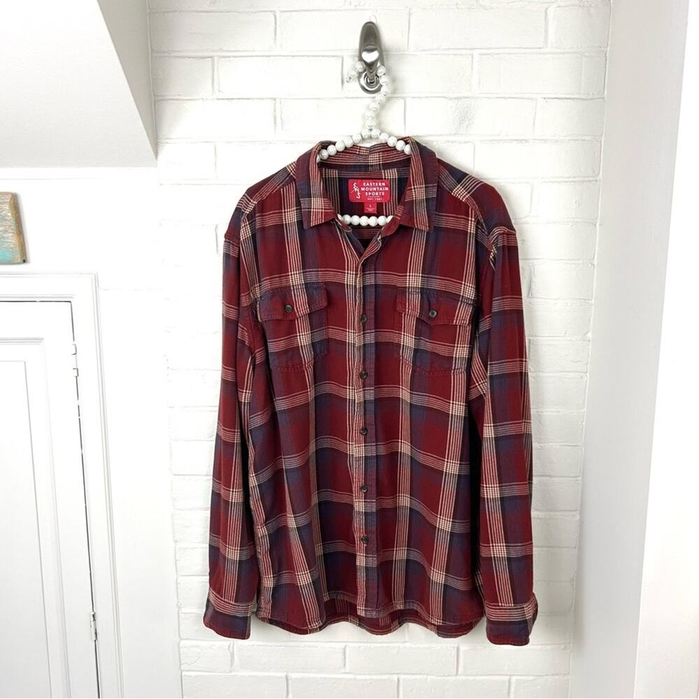 Eastern Mountain Sports Men’s Red Plaid 100% Cotton Button Down Shirt Size L